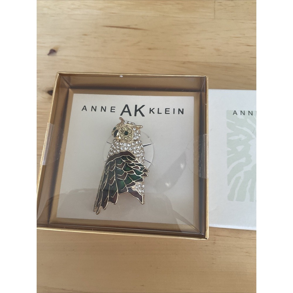 Anne Klein Owl‎ Enamel Crystals Brooch